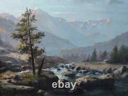 Ancient Painting Oil School of Barbizon Mountain 19th Century Levigne Godchaux