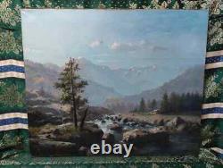 Ancient Painting Oil School of Barbizon Mountain 19th Century Levigne Godchaux