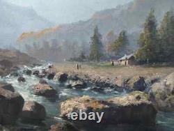 Ancient Painting Oil School of Barbizon Mountain 19th Century Levigne Godchaux