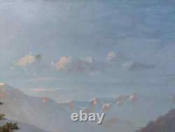 Ancient Painting Oil School of Barbizon Mountain 19th Century Levigne Godchaux