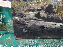 Ancient Painting Oil School of Barbizon Mountain 19th Century Levigne Godchaux