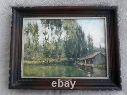 Ancient Painting Painting Oil On Wood Sign Rene Schmid Indre Chateauroux