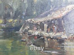 Ancient Painting Painting Oil On Wood Sign Rene Schmid Indre Chateauroux