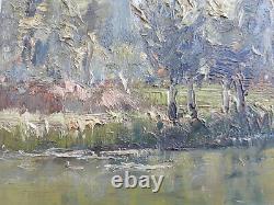 Ancient Painting Painting Oil On Wood Sign Rene Schmid Indre Chateauroux