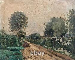 Ancient Painting, Road In The Countryside, Oil On Panel, Painting, 19th Century