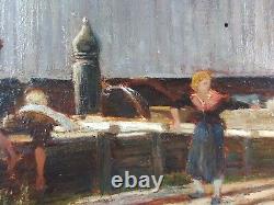 Ancient Painting Scene of Life in the Mountains Antique Oil Painting