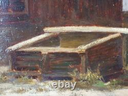 Ancient Painting Scene of Life in the Mountains Antique Oil Painting