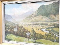 Ancient Painting Signed E. Cames 1958 Landscape Animated Oil Painting On Panel