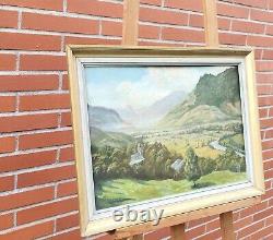 Ancient Painting Signed E. Cames 1958 Landscape Animated Oil Painting On Panel