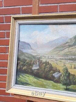 Ancient Painting Signed E. Cames 1958 Landscape Animated Oil Painting On Panel