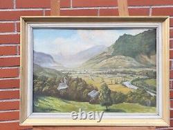 Ancient Painting Signed E. Cames 1958 Landscape Animated Oil Painting On Panel