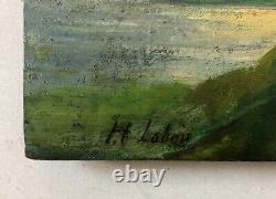 Ancient Painting Signed, Landscape At The Castle, Oil On Panel, Painting, 19th
