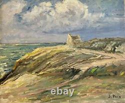 Ancient Painting Signed Maritime Landscape Brittany Sea