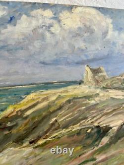 Ancient Painting Signed Maritime Landscape Brittany Sea