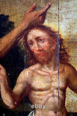Ancient Painting Tempera On Wood Religious Scene Flemish School 16th Century