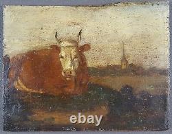 Ancient Painting of Cow in the Field - Antique Oil Painting of an Animal