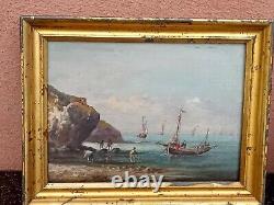 Ancient Pair Of Marine Paintings Oil On Panel Wood Sign