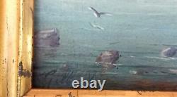 Ancient Pair Of Marine Paintings Oil On Panel Wood Sign