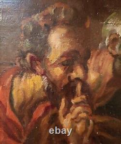 Ancient Panel Oil on Wood 2 Heads of Apostles 17th Century