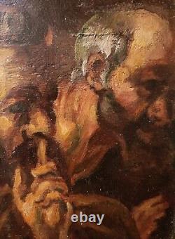 Ancient Panel Oil on Wood 2 Heads of Apostles 17th Century