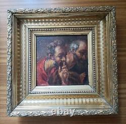 Ancient Panel Oil on Wood 2 Heads of Apostles 17th Century