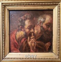 Ancient Panel Oil on Wood 2 Heads of Apostles 17th Century