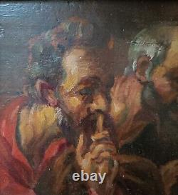 Ancient Panel Oil on Wood 2 Heads of Apostles 17th Century