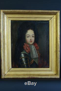 Ancient Portrait Painting In King Bourbon Dauphin Armor Pierre Gobert 18th