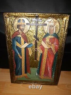 Ancient Russian Icon Oil Painting On Wood Background And Gold Metal Borders