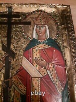 Ancient Russian Icon Oil Painting On Wood Background And Gold Metal Borders