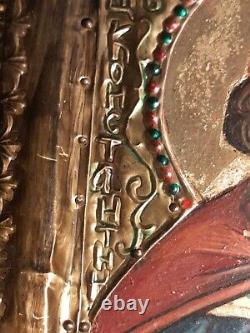 Ancient Russian Icon Oil Painting On Wood Background And Gold Metal Borders