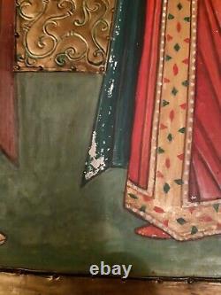 Ancient Russian Icon Oil Painting On Wood Background And Gold Metal Borders