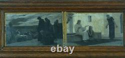 Ancient Symbolist Painting Scene Of The Passion Christ Landscape Monogram 19th X 2