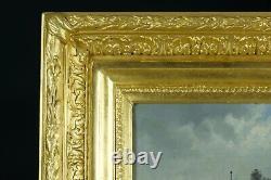 Ancient Table Animated Marine Boats By The Sea 19th Frame Golden Wood Sv Kussaweg