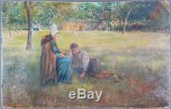 Ancient Table Characters In A Park Painting Oil Antique Painting