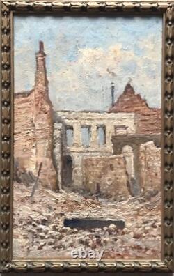 Ancient Tableau of War (1914-1918) Ruins in France 20th Century