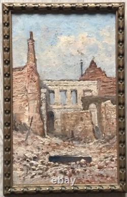 Ancient Tableau of War (1914-1918) Ruins in France 20th Century