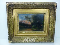 Ancient Wood Oil Table End 19 Eme Debut 20 Eme Landscape Signature