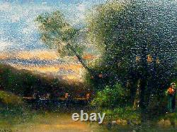 Ancient Wood Oil Table End 19 Eme Debut 20 Eme Landscape Signature