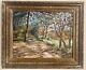 Ancient Oil Painting Knife Landscape In The Woods + Barbizon Frame.