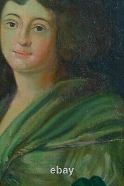 Ancient oil painting portrait of a young woman of quality 18th century oval gold wood frame
