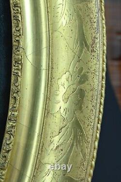 Ancient oil painting portrait of a young woman of quality 18th century oval gold wood frame