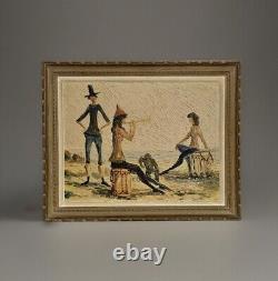 Ancient painting HSB landscape horses Camargue animated scene Circky André Poirson
