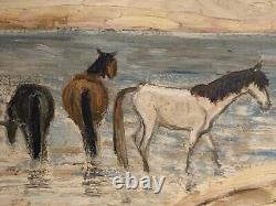 Ancient painting HSB landscape horses Camargue animated scene Circky André Poirson
