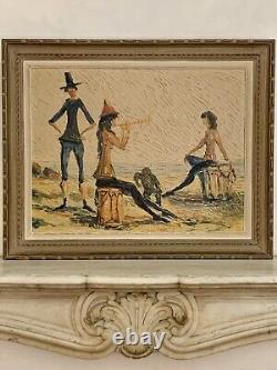 Ancient painting hsb landscape horses Camargue animated scene Circky André Poirson