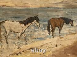 Ancient painting hsb landscape horses Camargue animated scene Circky André Poirson