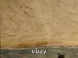 Ancient painting hsb landscape horses Camargue animated scene Circky André Poirson