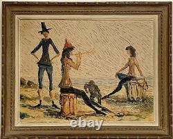 Ancient painting hsb landscape horses Camargue animated scene Circky André Poirson
