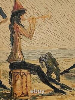 Ancient painting hsb landscape horses Camargue animated scene Circky André Poirson