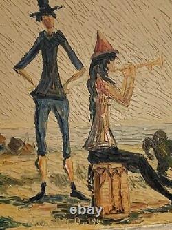 Ancient painting hsb landscape horses Camargue animated scene Circky André Poirson